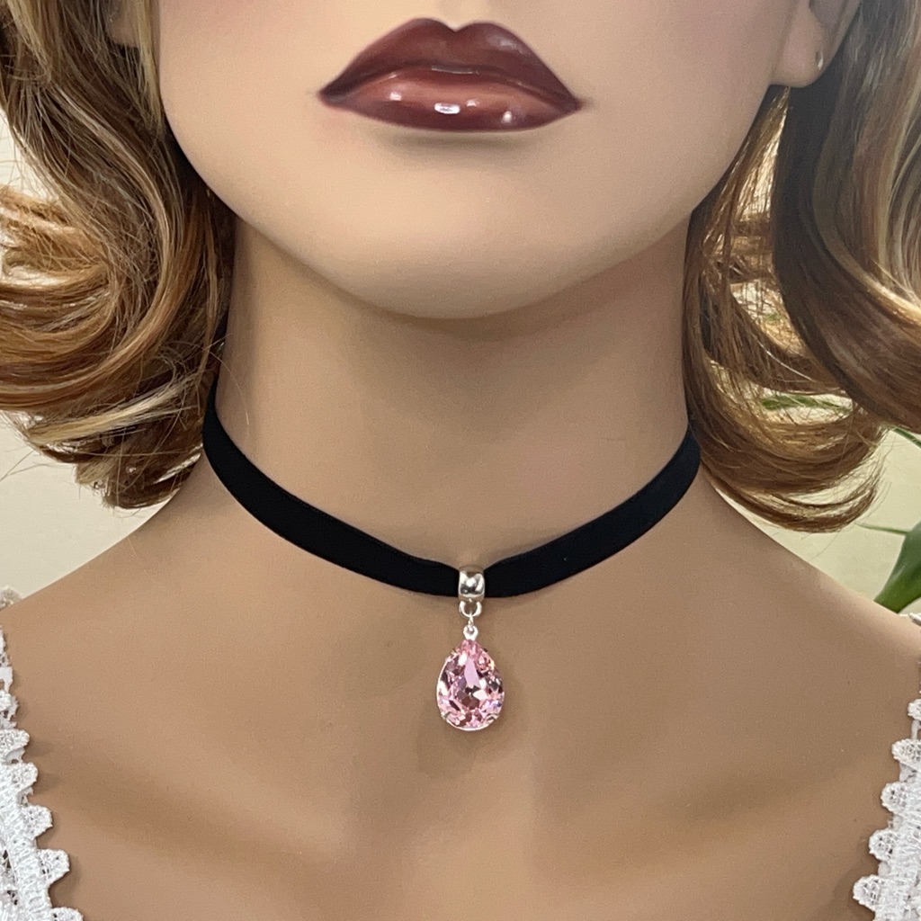Rose Crystal Choker Necklace Handmade